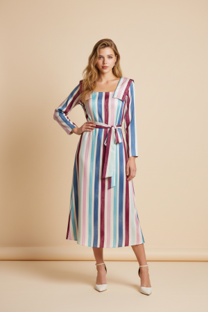 ✨ Vestido estampado a rayas con manga francesa